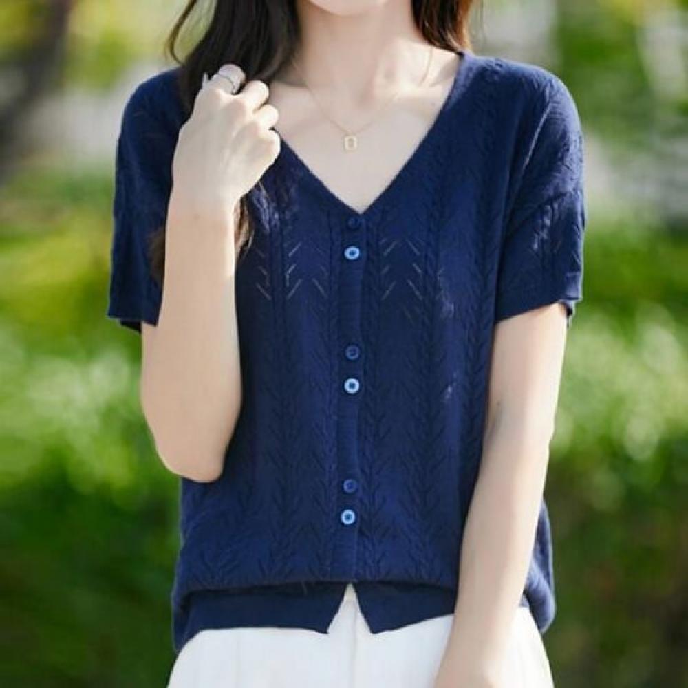 NaVaVa Men S Cool Punching V Neck Short SleeVe Knit Cardigan Nk3051