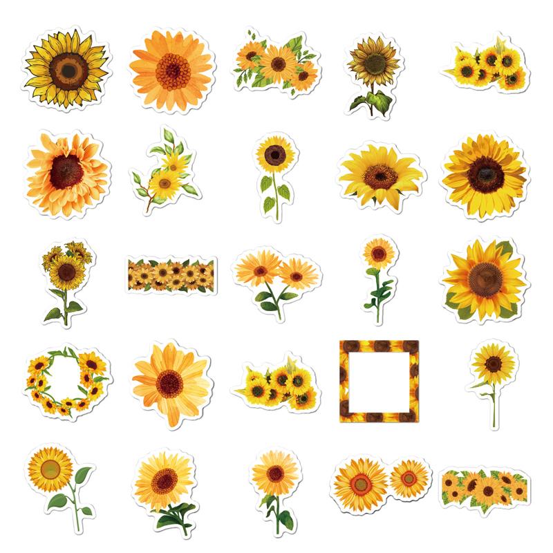 50Pcs Sunflowers Stickers DIY Aesthetic Flowers Vinyl Decals Stickers for Water Bottle Laptop Cup Luggage Flasks Stickers