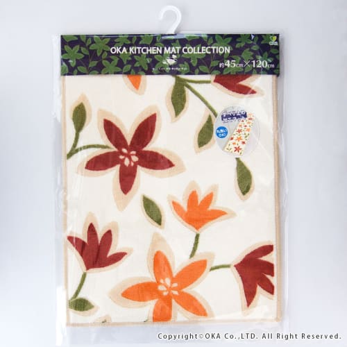 Oka Kitchen Mat, Passion Flower, Approx. 45 x 120 cm, Beige, Washable, Made in Japan