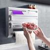 3 In 1 Kitchen Cling Film Storage Rack with Cutter Tin Foil Rack Wall-Mounted Paper Towel Rag Organizer