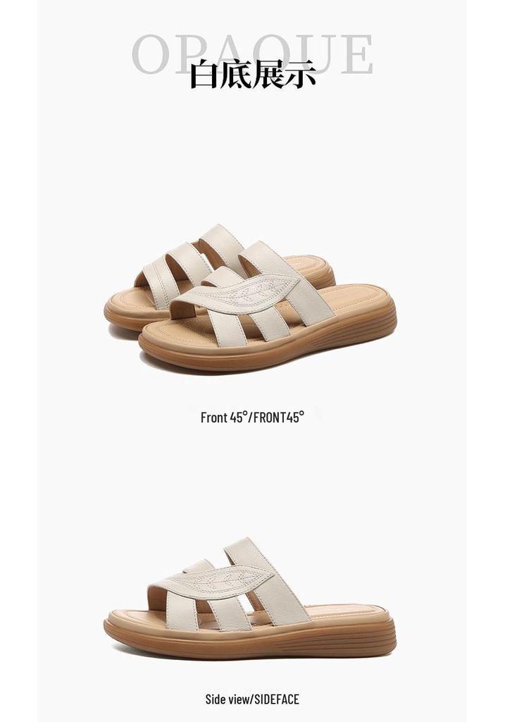 Sandali da donna a fascia in vera pelle Red Dragonfly: Scarpe Piatte Estive, Suola Morbida Antiscivolo, Cinturino Singolo—Perfette per Madri di Mezza Età e Anziane.