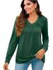 European & American Women's Autumn Ruched V-neck Ruffle Long Sleeve Loose T-shirt