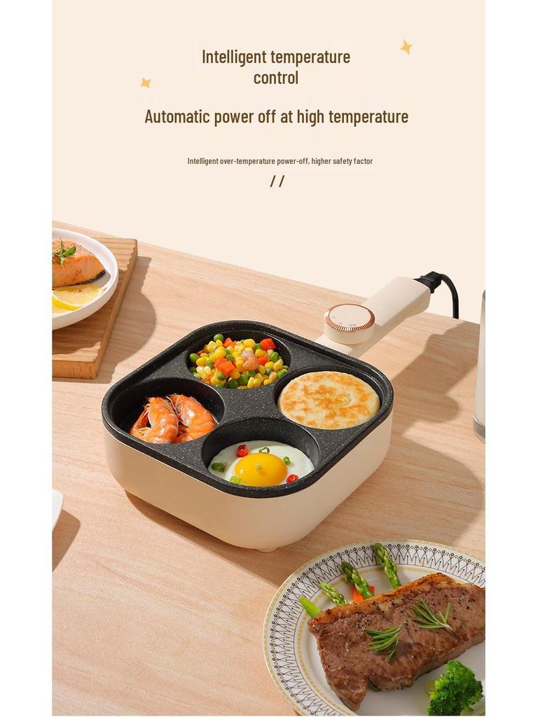 Adjustable Temp Non-Stick Egg & Burger Frying Pan: Four-Hole Multi-Functional Breakfast Machine
