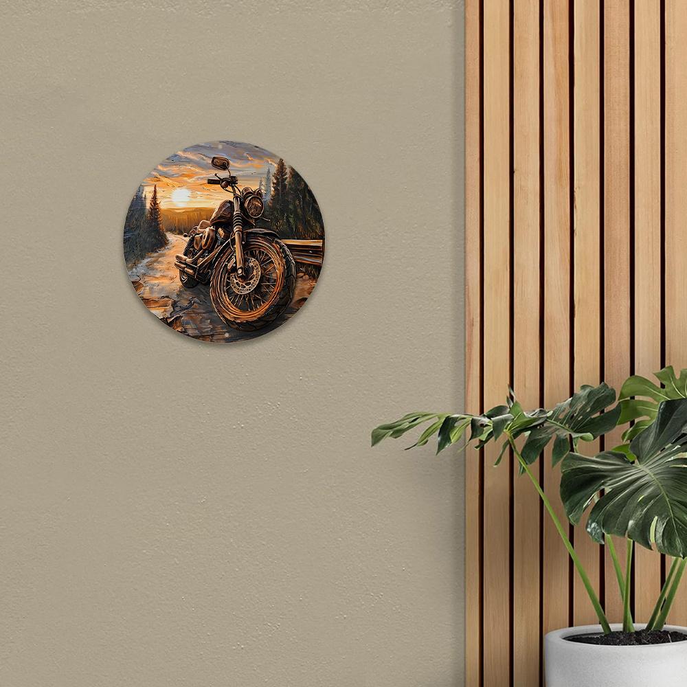 Round Sign Faux Wooden Carved Painted Circular Wreath Sign Entrance Decoration Men Gifts Motorcycle Themed Decoration for Church Front Door Wall