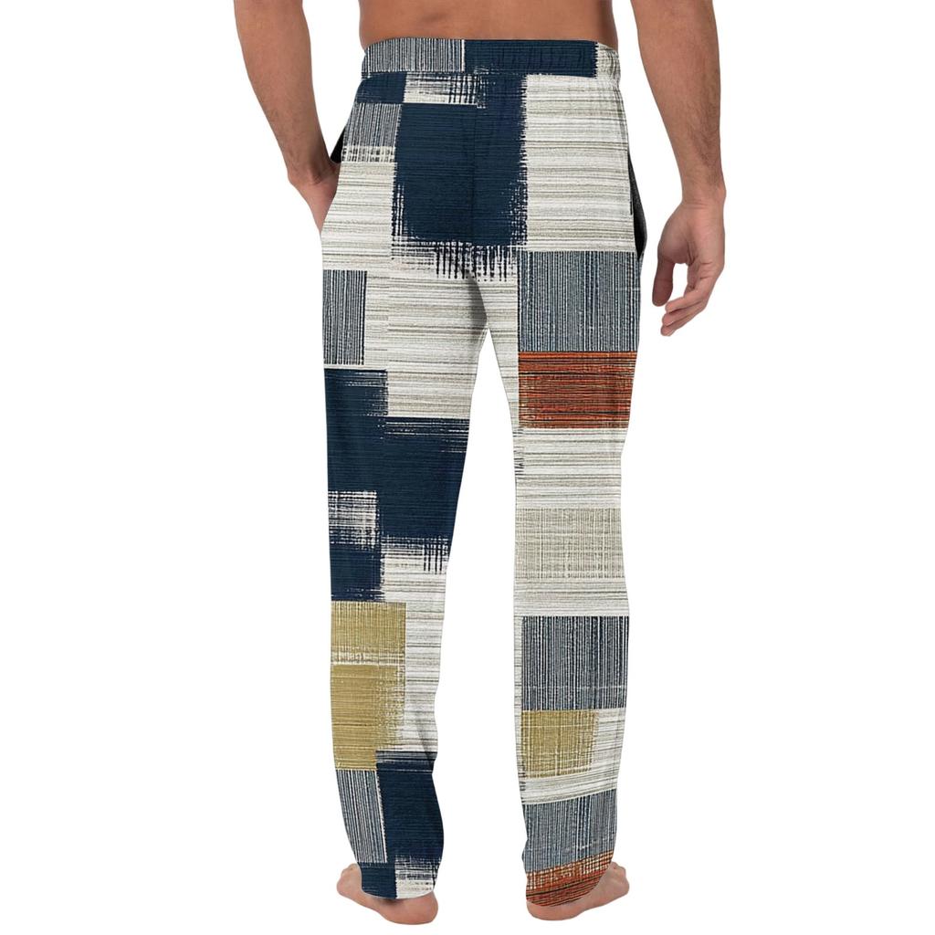 Herren Freizeit Pyjamahose mit Taschen | Einfarbig Gestreift Kariert Bedruckt Lockerer Schnitt Elastischer Bund für Zuhause