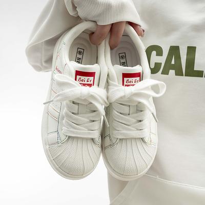 Spring Leather Shell Toe White Shoes Sneakers Fashionable and Versatile Thick-soled Casual Shoes