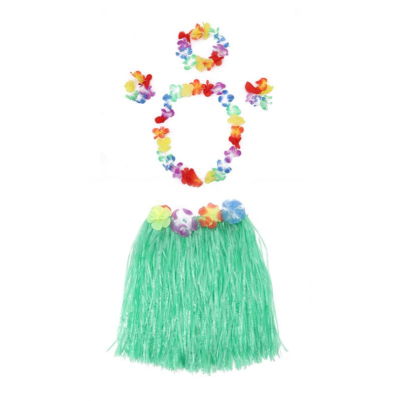 Hawaiian Hula Skirt & Lei Party Performance Set - 40cm, 5 Pieces