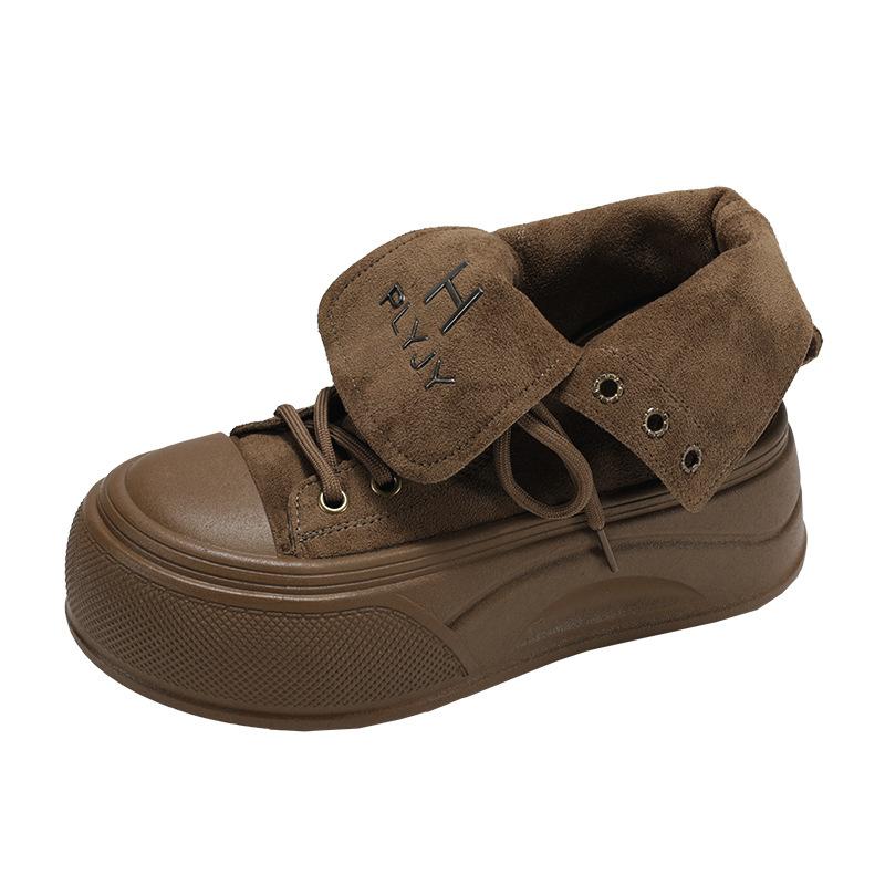 Queen Fan retro thick-soled high-top canvas shoes women's 2025 new autumn heightening soft-soled casual board shoes