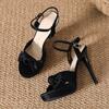 Fashion Elegant Pointed Toe Bow Platform Sandals Women Super High Heel Ankle Strap Buckle Brand Designer Shoes Sexy Open Toe Dress Shoes