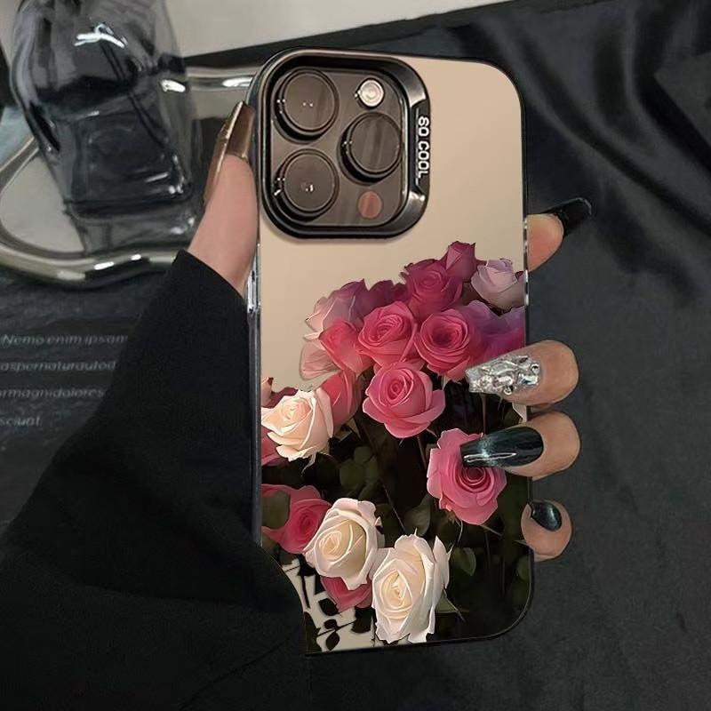 Romantic Pink White Roses Bouquet Phone Case For iPhone 17 16 Pro Max 17e 16e 15 14 13 12 11 8 7 SE 2020 Trendy Shockproof Cover