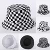 Stylish Black White Print Folding Fisherman Bucket Hat With Smiley Face Patch For Unisex Use