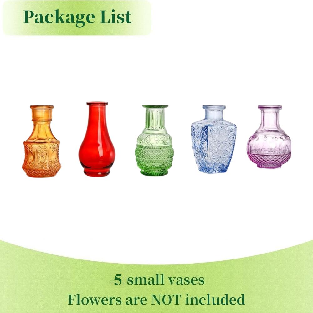 10Pcs Colorful Glass Flower Bud Vases Vintage Hydroponic Flower Planter Small Vase for Wedding Table Decoration DIY Gifts