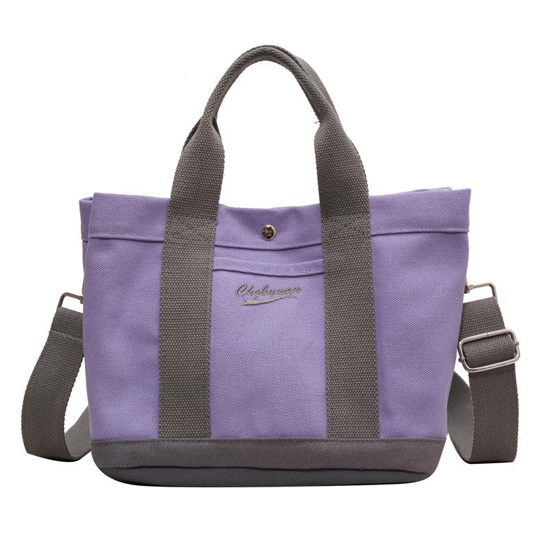 Japanese Color Block Canvas Tote: Lightweight, Large-Capacity, Versatile Handbag for Women - Shoulder or Crossbody Use.