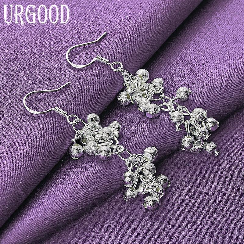 925 Sterling Silver Frosted Grape Beads Dropped Earrings Fashion Jewelry