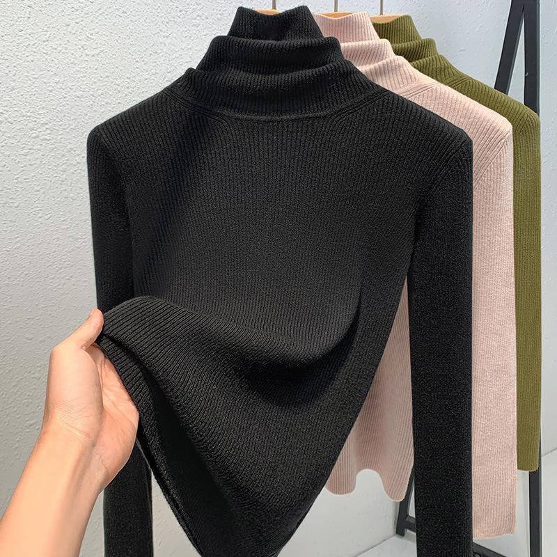 Kvinners Høst og Vinter Høyhals Strikke Bunn Temperament Pure Color Pullover Genser