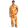 Herren Kurzarm-Schlafanzug-Set mit langer Hose, Schrittknopf und elastischem Kordelzugbund für zu Hause