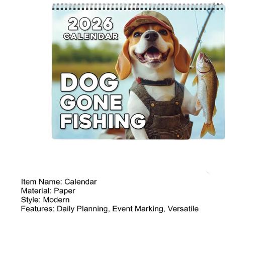 Dog Gone Fishing Calendar 2026 Coil Binding Smooth Page Turn Desk
