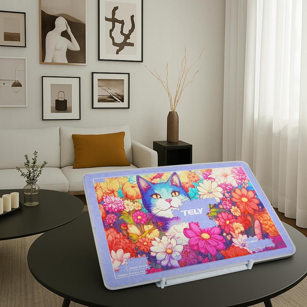TELY Folding Jigsaw Puzzle Board - Sturdy Hard Felt, Non-Slip Surface, Portable & Lightweight, Holds 1000 Pieces