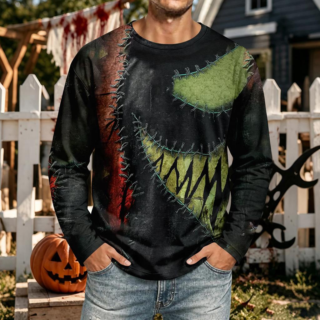 Men's Halloween Neck Long Sleeve Shirt Casual Comfortable Top