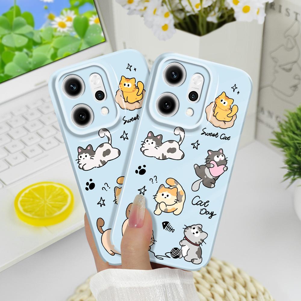 Happy Cat Phone Case For OPPO Reno 14 14F 13 13F 12 12F 11 11F 10 8 8Z 8T 7 7Z Pro 4G 5G Film Hard Cover