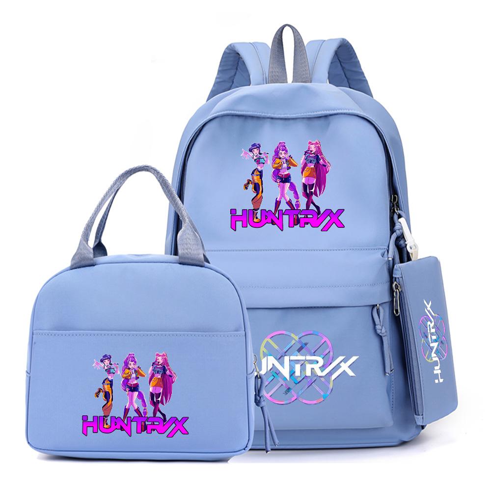 4Pcs/set Anime K-Pop Demon Hunters Printed Backpack with Handbag Pencil Case for Teenager Student Boy Girl Schoolbag Bookbag Large Capacity Travel Bag
