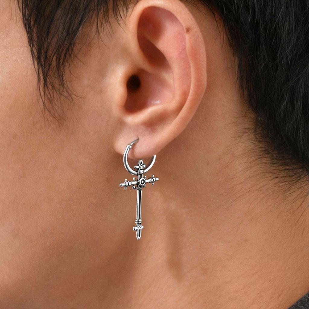 Punk Metal Stainless Steel Earrings, Unisex Fashionable Cross Drop Earring Simple Classic Jewelry for Women Men