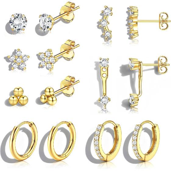 Jstyle Hypoallergenic Earring Stacks for Women Stainless Steel Earrings | 20G Cartilage Earrings for Multiple Piercings, Small Studs Huggie Hoops