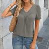 Women V Neck Short Sleeve Top with Pleated and Puff Sleeves Casual Loose Fit Blouse for Everyday Wear