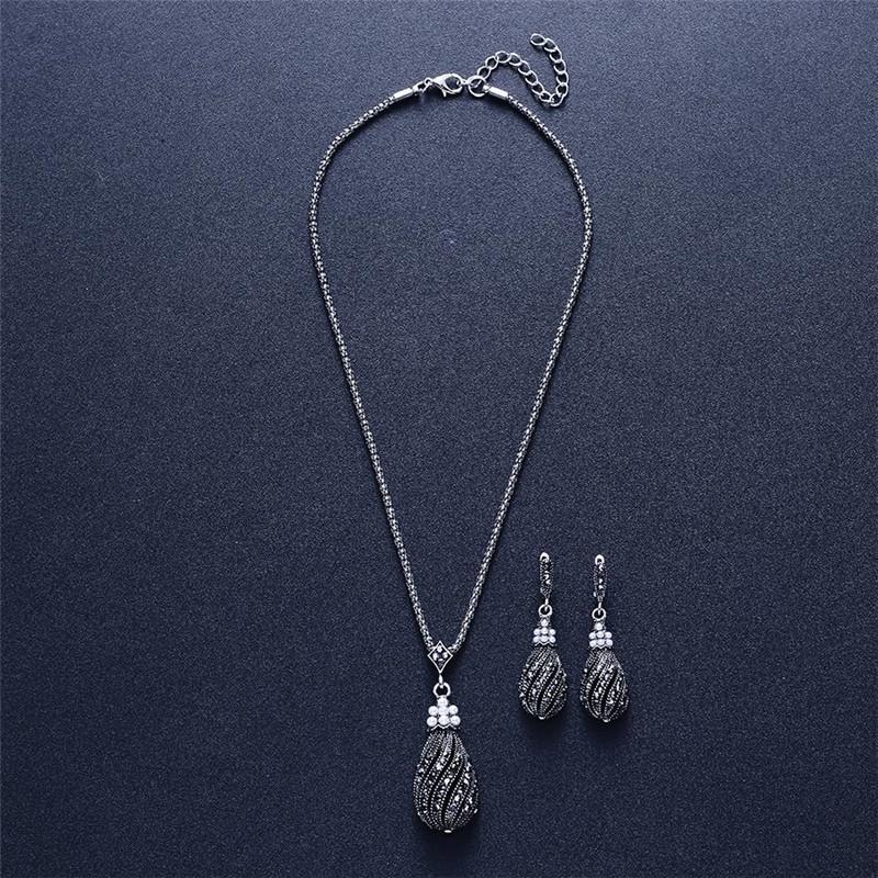 Women Jewelry Black Rhinestone Pendant Faux Pearl Drop Earring Necklace Fashion Gifts