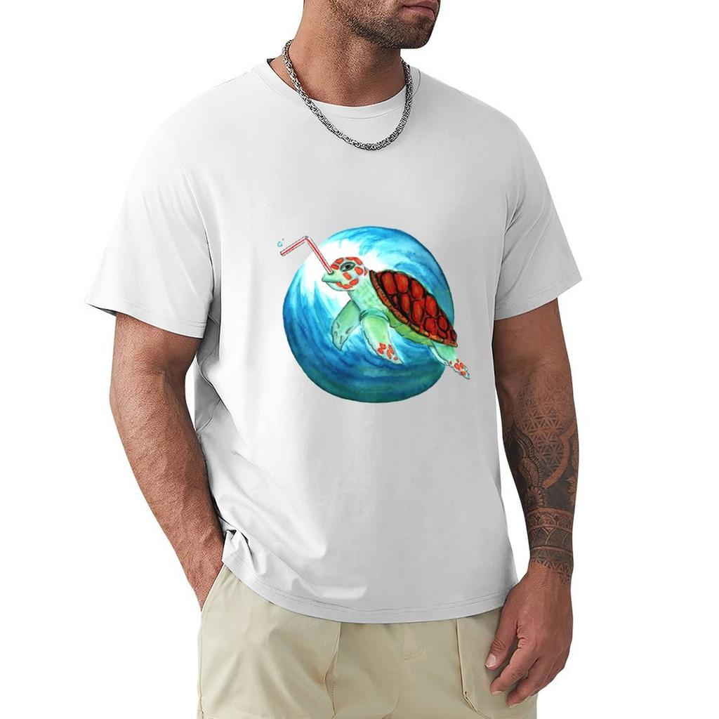 Sea Turtle Bubble Straw Pollution Tshirt Soft Stretch Short Sleeve Top