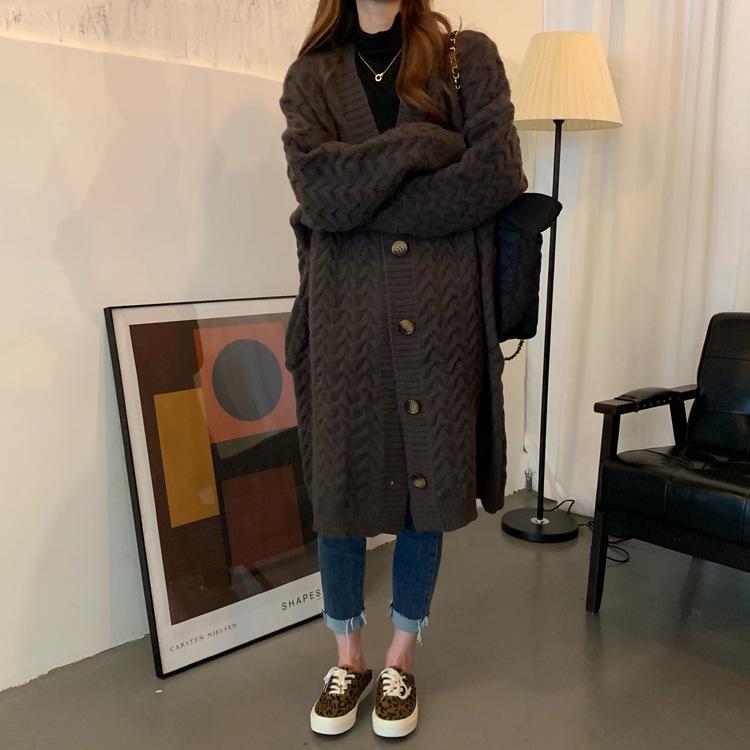 Sweater Women's Coat Autumn and Winter New Loose Large Long Solid Color Knitting Cardigan