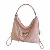 Retro Women's Shoulder Bag PU Leather Lightweight Student Tote Bag Large Capacity Butterfly Pearl Chain Convertible Backpack