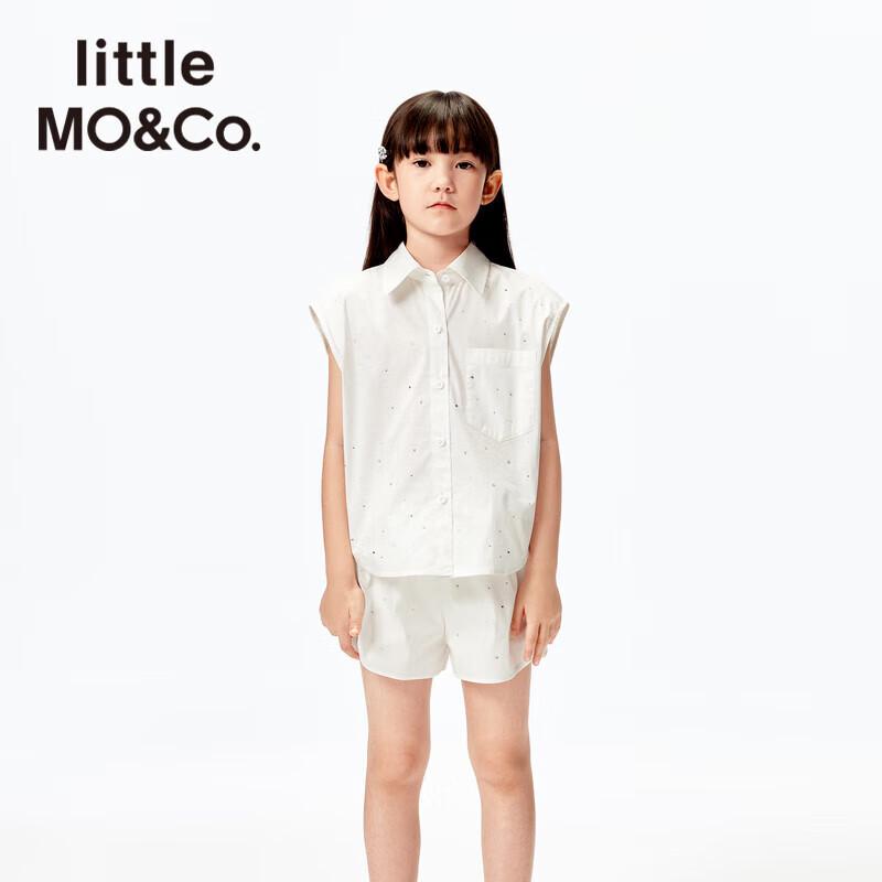 Little MO&Co. Girls  2025 Summer Faux Rhinestone Flutter Sleeve Shirt 130
