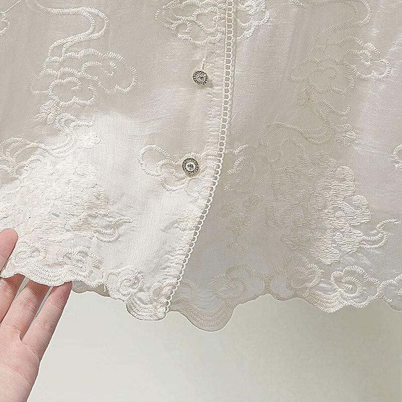 New Chinese Style Lace Trim V-Neck Short Sleeve Blouse