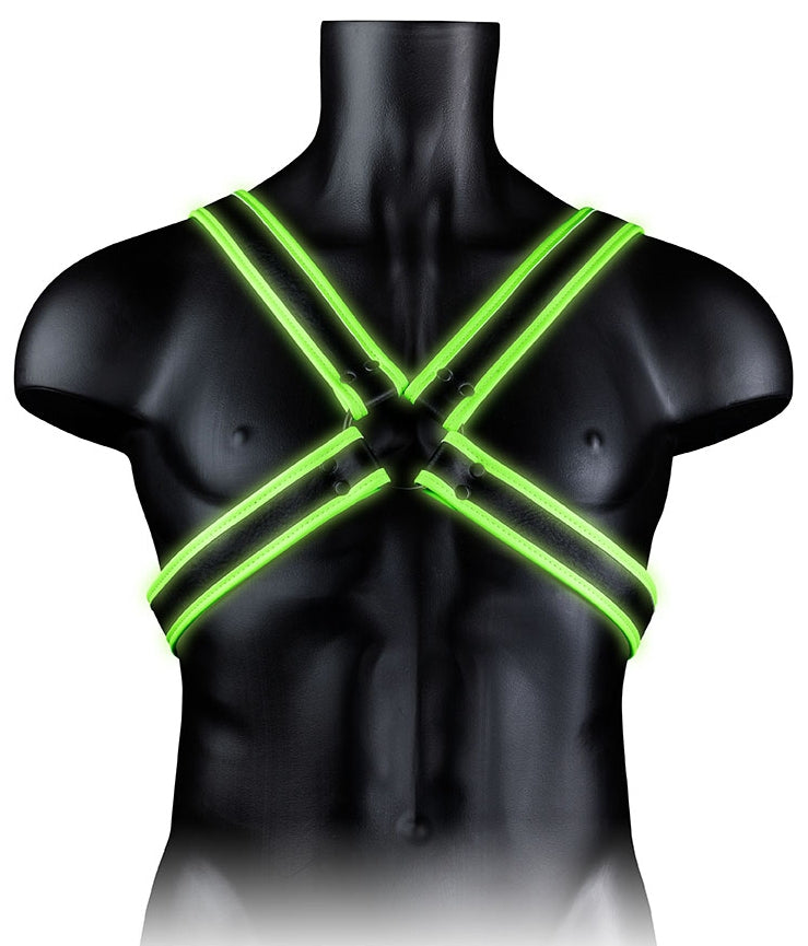 Harnais phosphorescent Cross Glow Noir-Vert Néon - Ouch! Glow - Harnais Homme