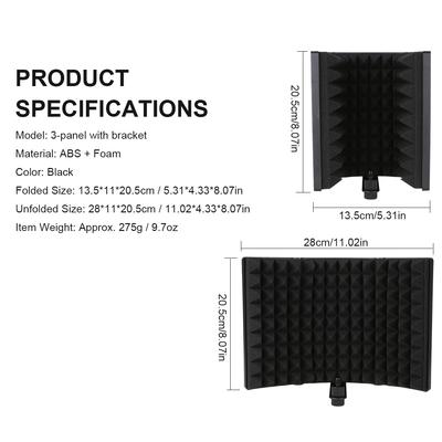 Mikrofon-Isolationsschirm mit hochdichtem, absorbierendem Schwamm, 3-teilige faltbare Windschutzscheibe Mini