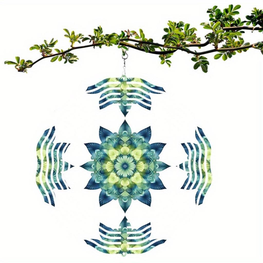 Lebhaftes Petrolblau 10 Zoll Mandala Blume Windspiel Metall Hängedekor für Garten Balkon Alle Jahreszeiten 360 Grad Haken Außendekor