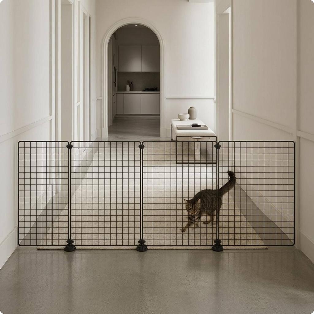 Folding Dog Barrier Black Metal Mesh Indoor Portable Puppy Gate for Home, Indoors 7 Nets