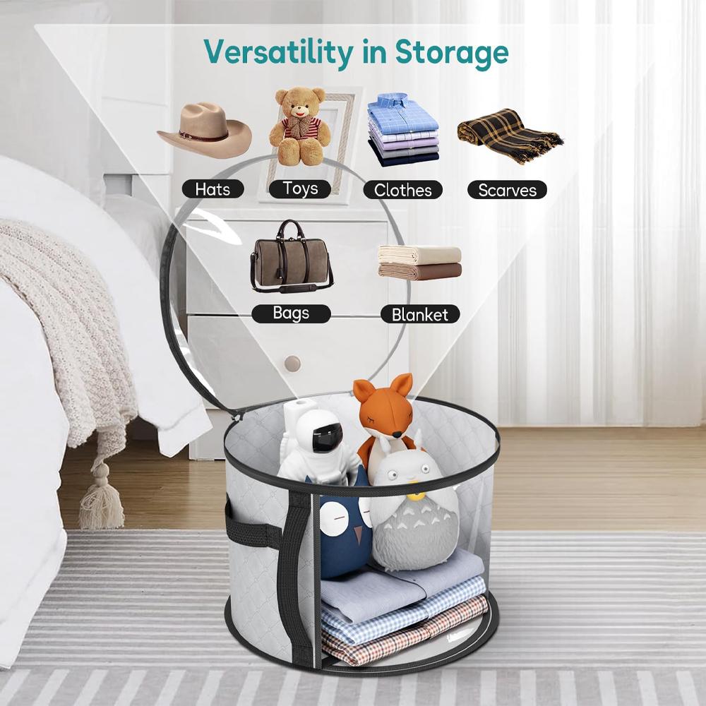 Transparent Hat Storage Box Hat Box Organizer with Zipper Closure Hat Storage Bucket, Foldable Round Brim Hat Storage Bag