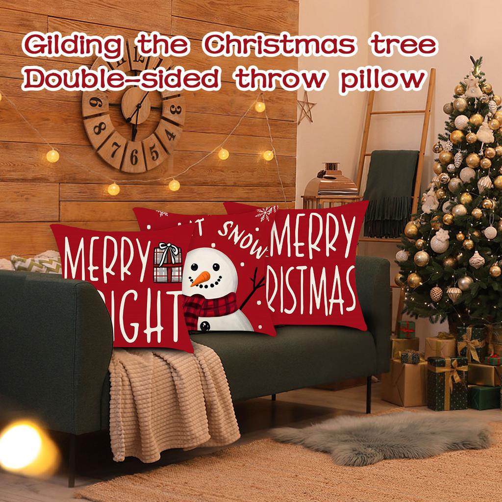 LET IT SNOW MERRY BRIGHT CHRISTMAS H O Christmas Santa Snowman Print Pillowcase Living Room Sofa Cartoon Pattern Cushion Cover Pillowcase