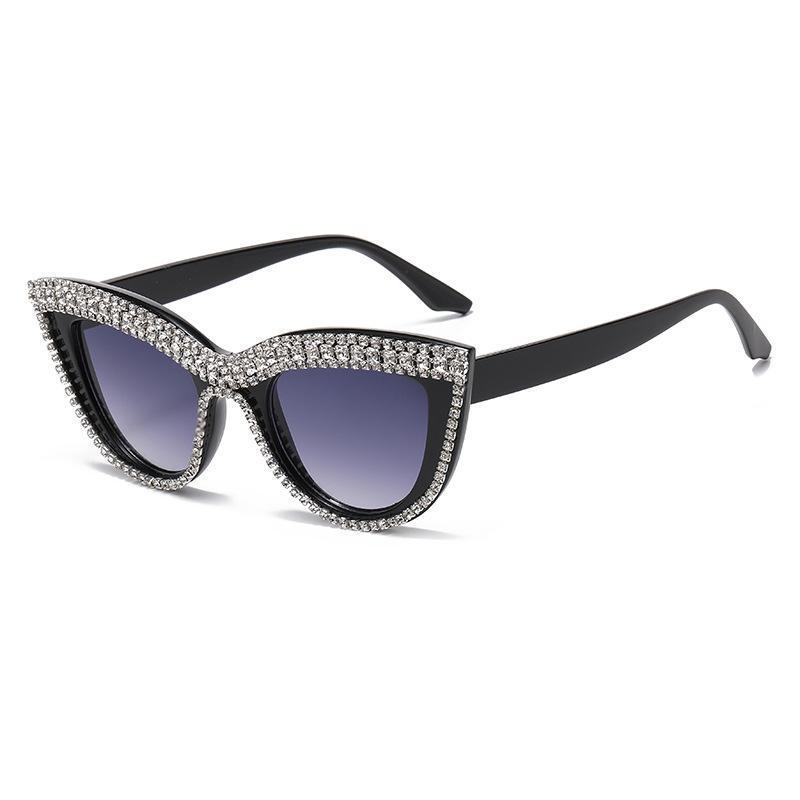 Handmade Diamond-Encrusted Glasses Cat S Eye Sunglasses Retro Personalized Fashion Trend High-End Sunglasses