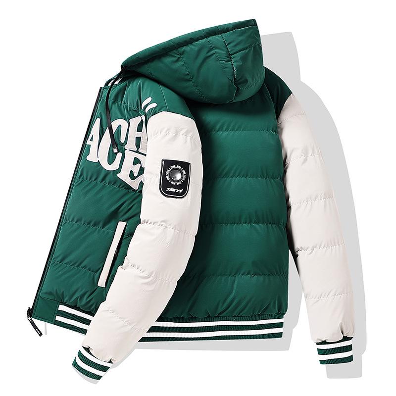 American Embroidered Down Cotton Contrasting Colors Loose Removable Hat Double-sided Hooded Cotton-padded Jacket