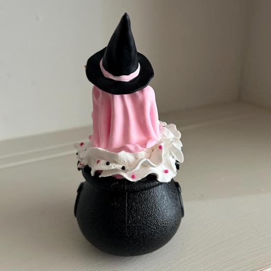 Witch Hat Ghost Cauldron Figurine Halloween Cartoon Ghost Cauldron Statue Sculpture Holiday Party Desktop Decoration Ornament