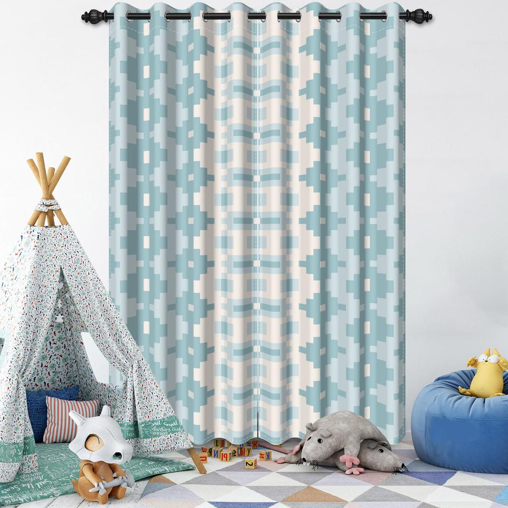 Set Of 2 Minimalist Blue Pattern Curtains Living Room Bedroom Window Home Textiles Geometric Floral Design Drapes Curtain Darkening Polyester Ideal