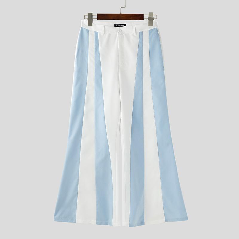 

INCERUN S-5XL Men Casual Zip-up Waist Striped Long Flare Pants Trousers 3XL синий