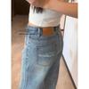 Korean High-End Retro Distressed Denim Jeans: Women's 2025 Autumn Ripped High-Waisted Wide-Leg Flare Pants