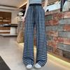 Retro Blue Plaid Wide-Leg Pants - Spring/Summer 2026 Collection, Lazy Style, Drapey Straight-Leg Casual Pants