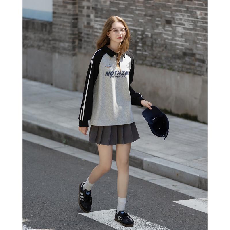 TonLion Women's 2025 Fall American Lettering Contrast Raglan Knit Polo