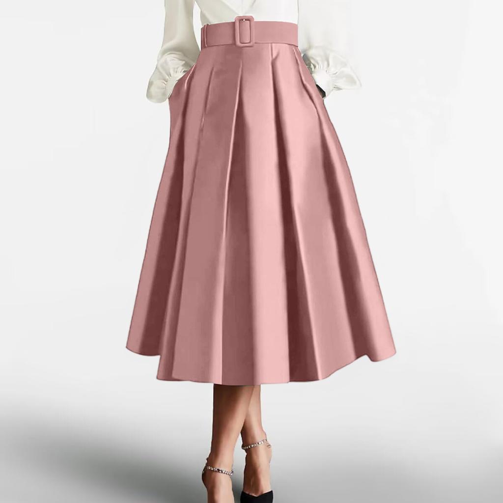 Elegant Midi Skirt for Women High Waist Pleated A Line Skirt with Belt Suitable for Summer Dresses for Women 2026 Graduation Dress