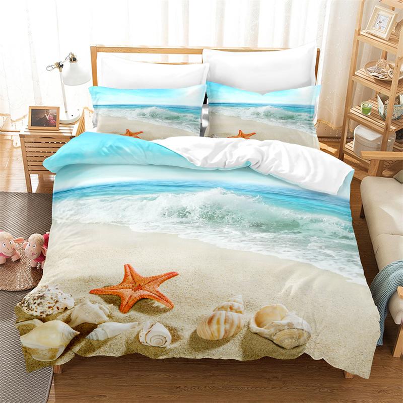 Ocean Beach Starfish Duvet Set Set Seaside Bedding Set Queen Bedding Set Boys Girls Bedroom Decoration Bedding Set